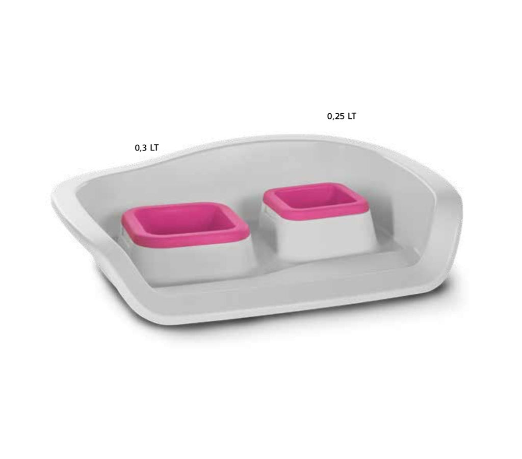 Tray w. Bowl white & pink, 48x38x12 cm